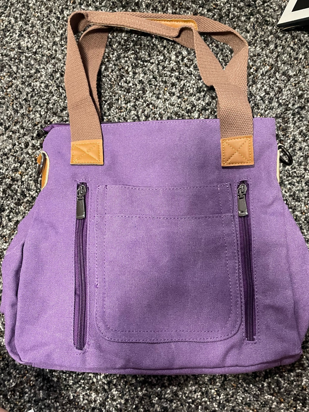 Purple Canvas Tote Bag with Tan Straps